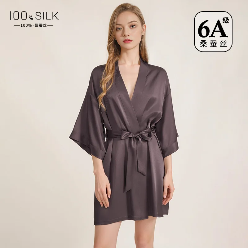 Robe Silk Women - Damen-Bademantel aus reiner Maulbeerseide, elegantes Kimono-Nachthemd