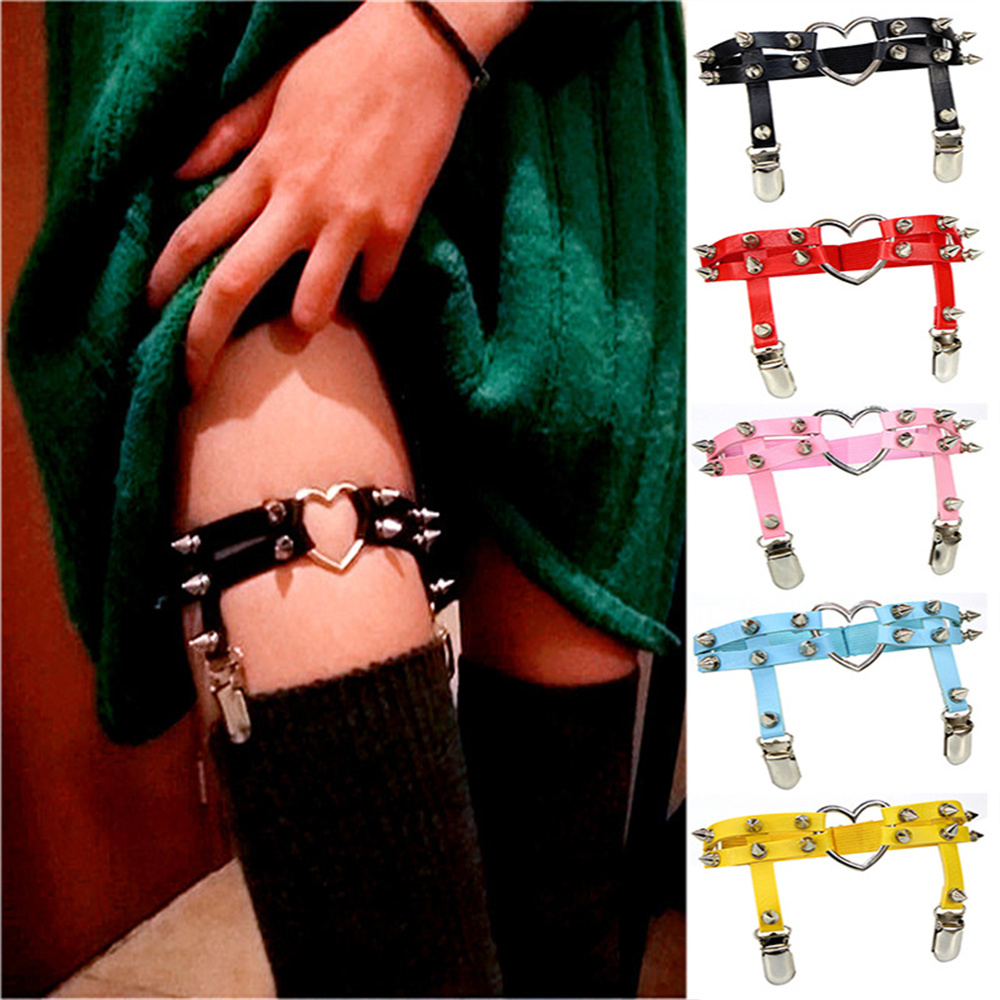 1Pcs Frauen Punk Goth Herz PU  – Garter Belt Set Bewertung und Preis
